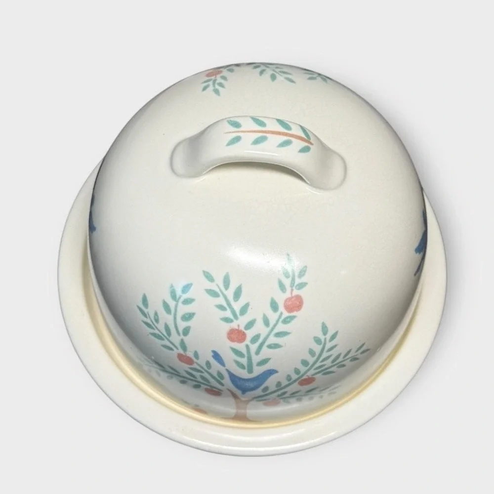 Vintage‎ Ceramic Butter Dish Cheese Dome Tree of Life Bird Farmhouse Decor